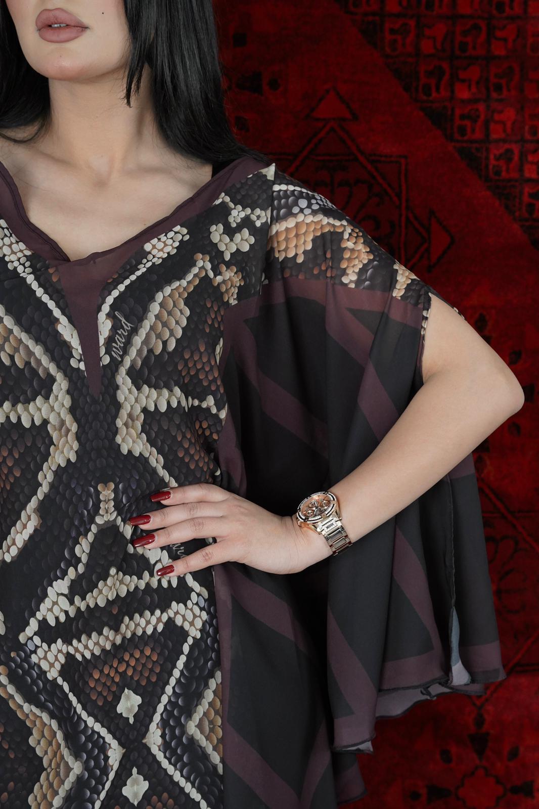 Snake skin printed Dress with butterfly sleeves
