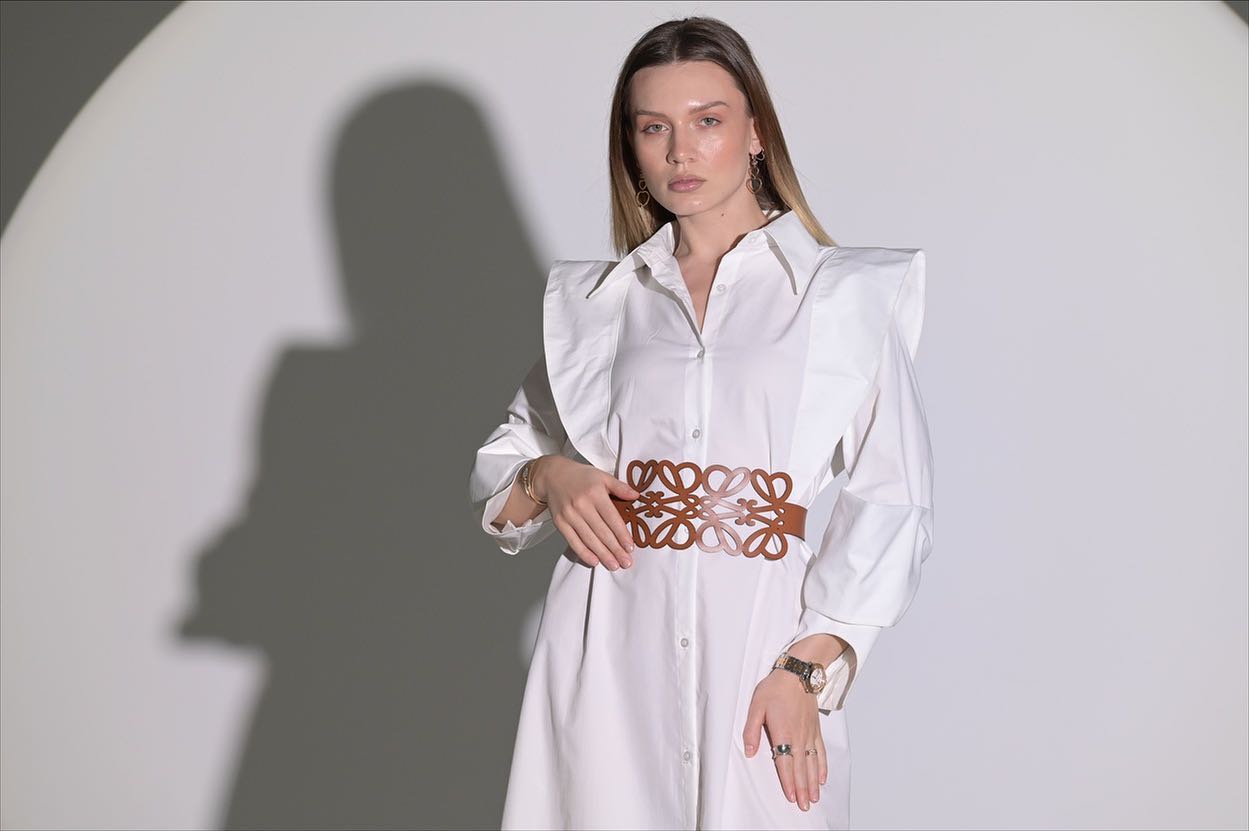 White Dress with sleeves, unique and strange shape