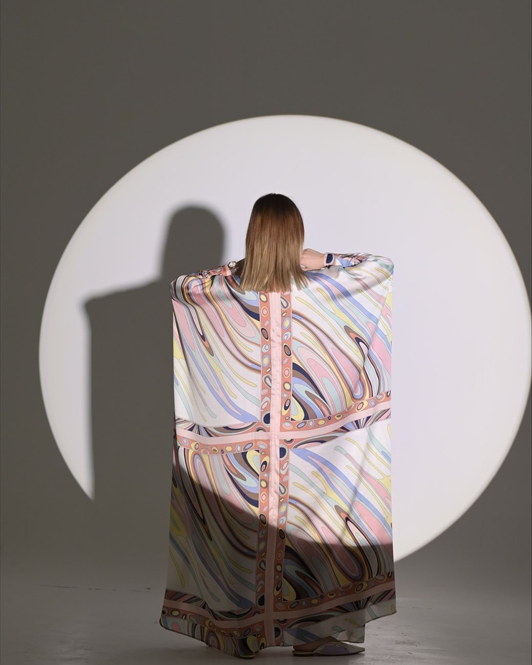 Colorful silky texture abaya with loose stripes and wide sleeves
