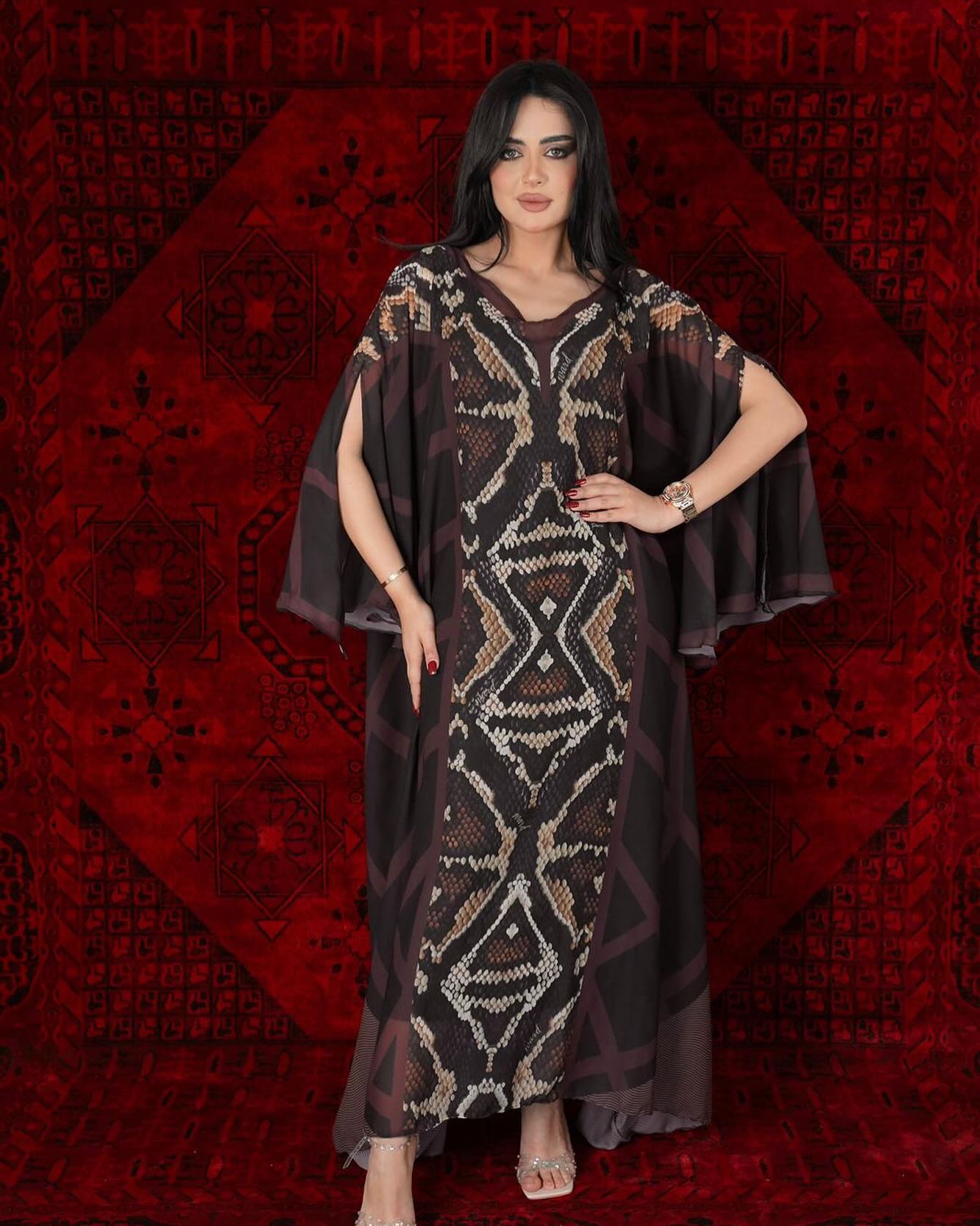 Snake skin printed Dress with butterfly sleeves