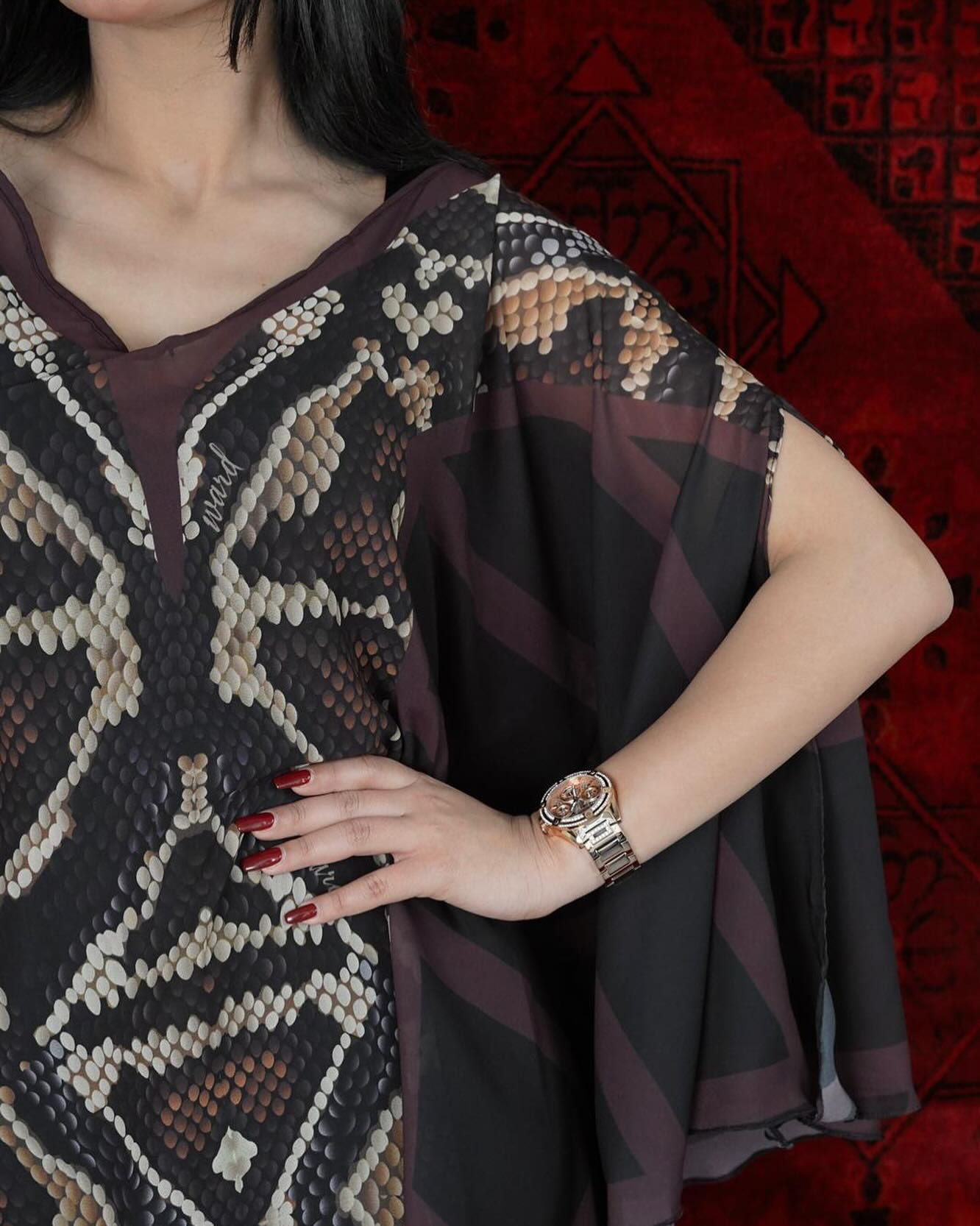 Snake skin printed Dress with butterfly sleeves
