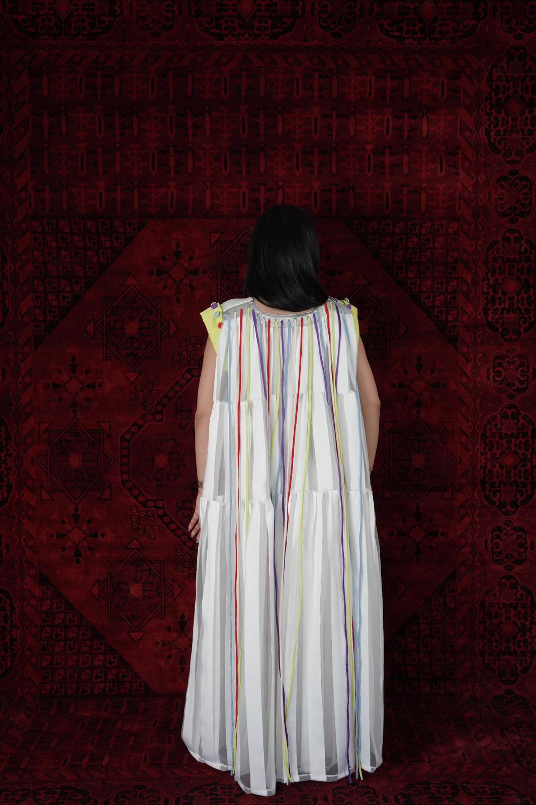 White Dress embroidered from the front with hair bands