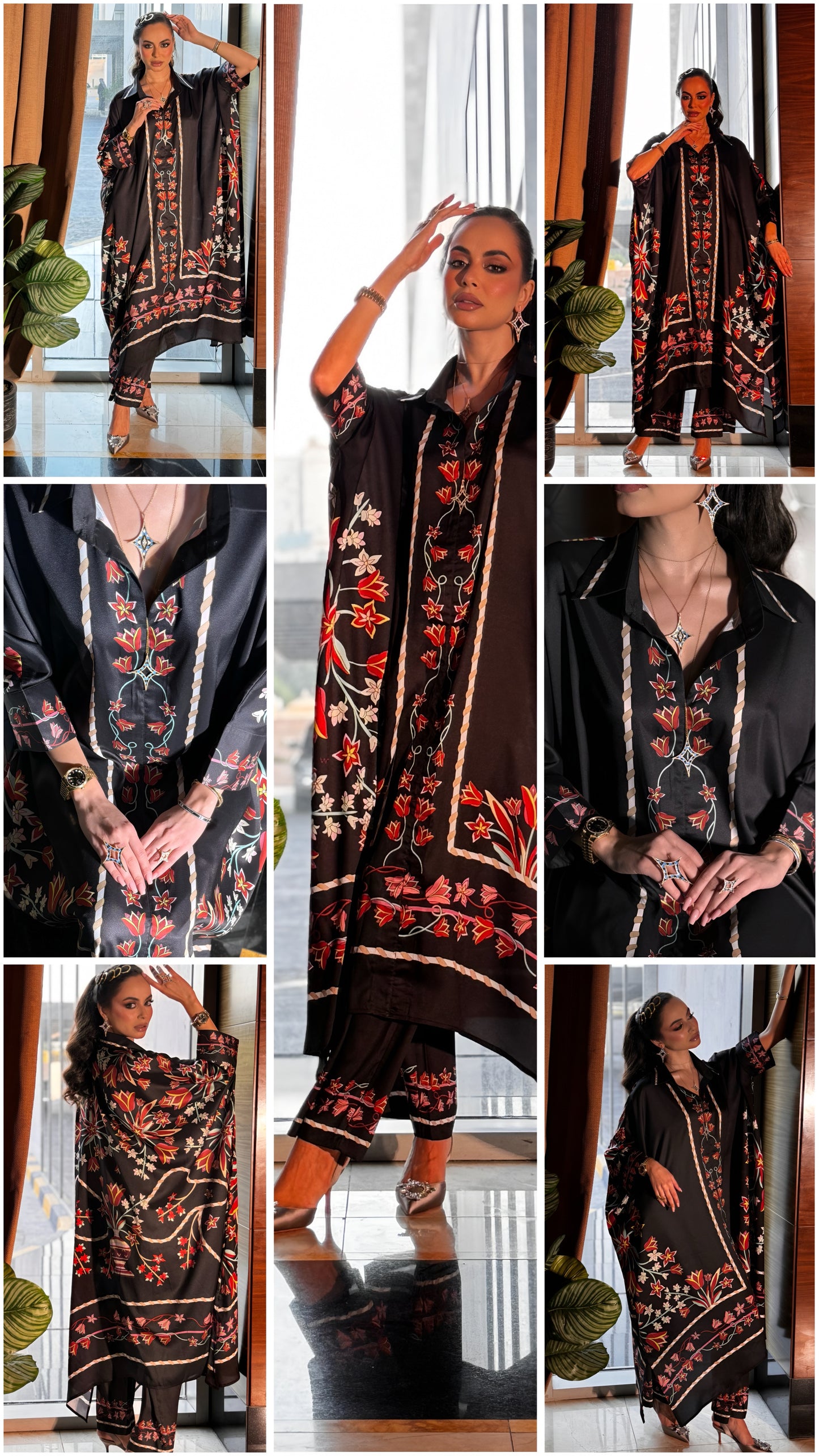 Stunning Maxi Dress and Pants Set with Floral Embroidery