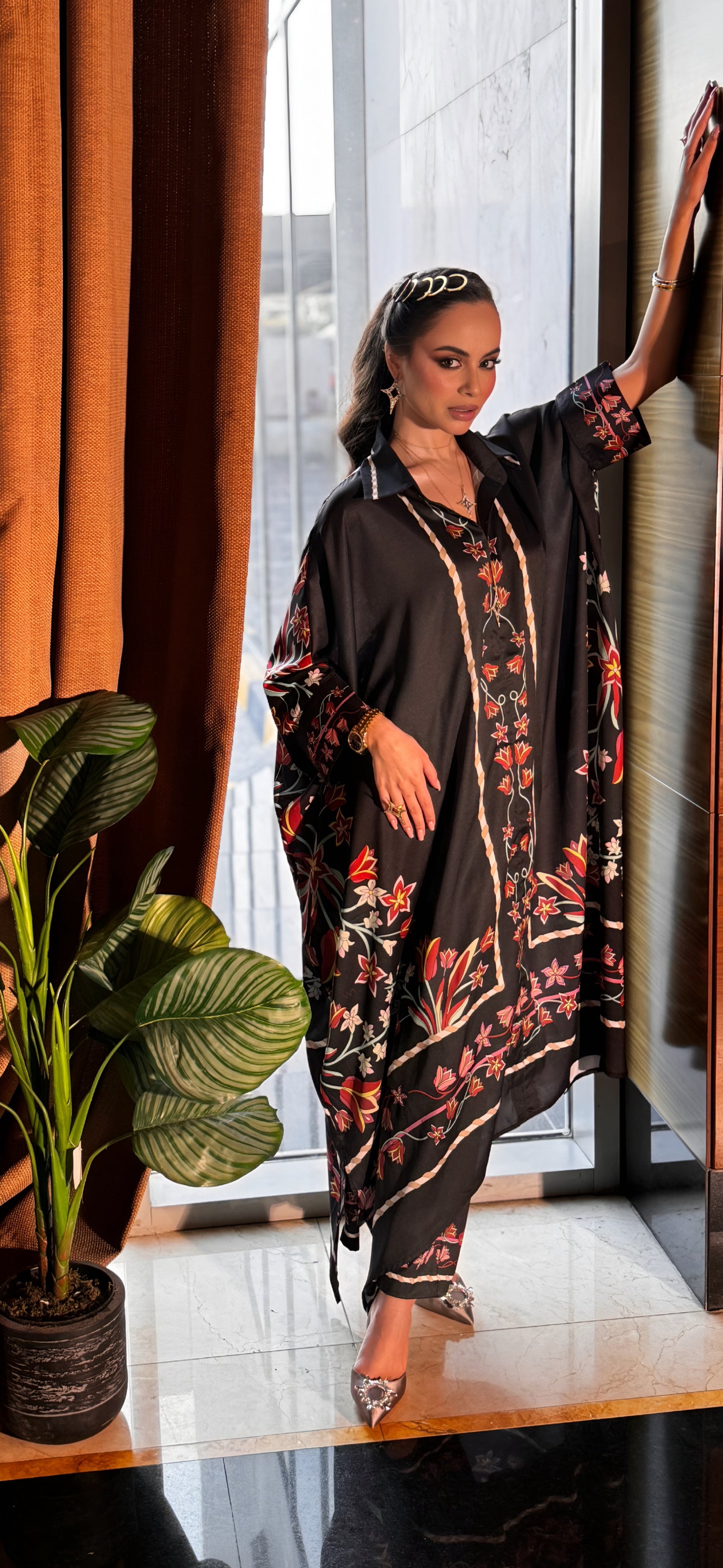 Stunning Maxi Dress and Pants Set with Floral Embroidery