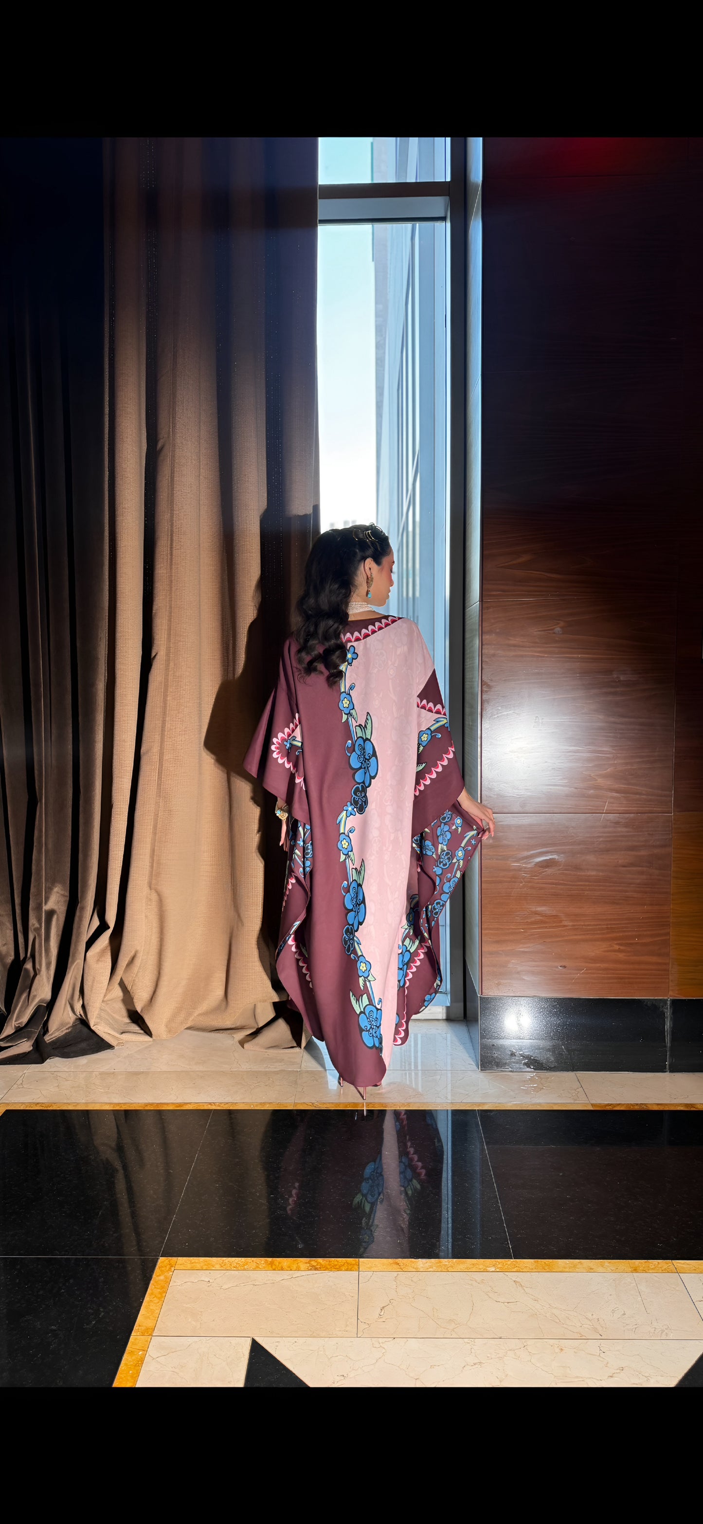Chic Marina Crepe Kaftan with Floral Accents