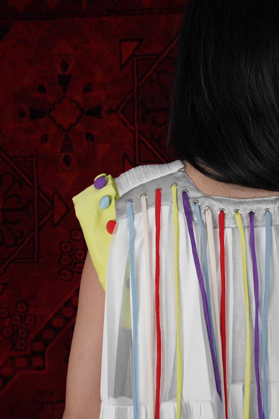 White Dress embroidered from the front with hair bands