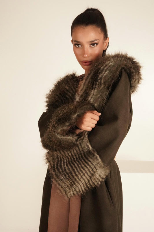 Abaya with fur, olive color
