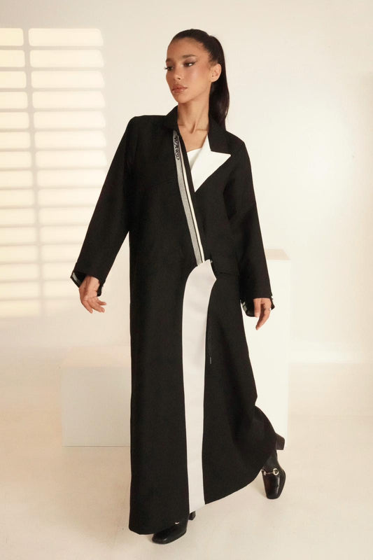 Elegant black and white abaya