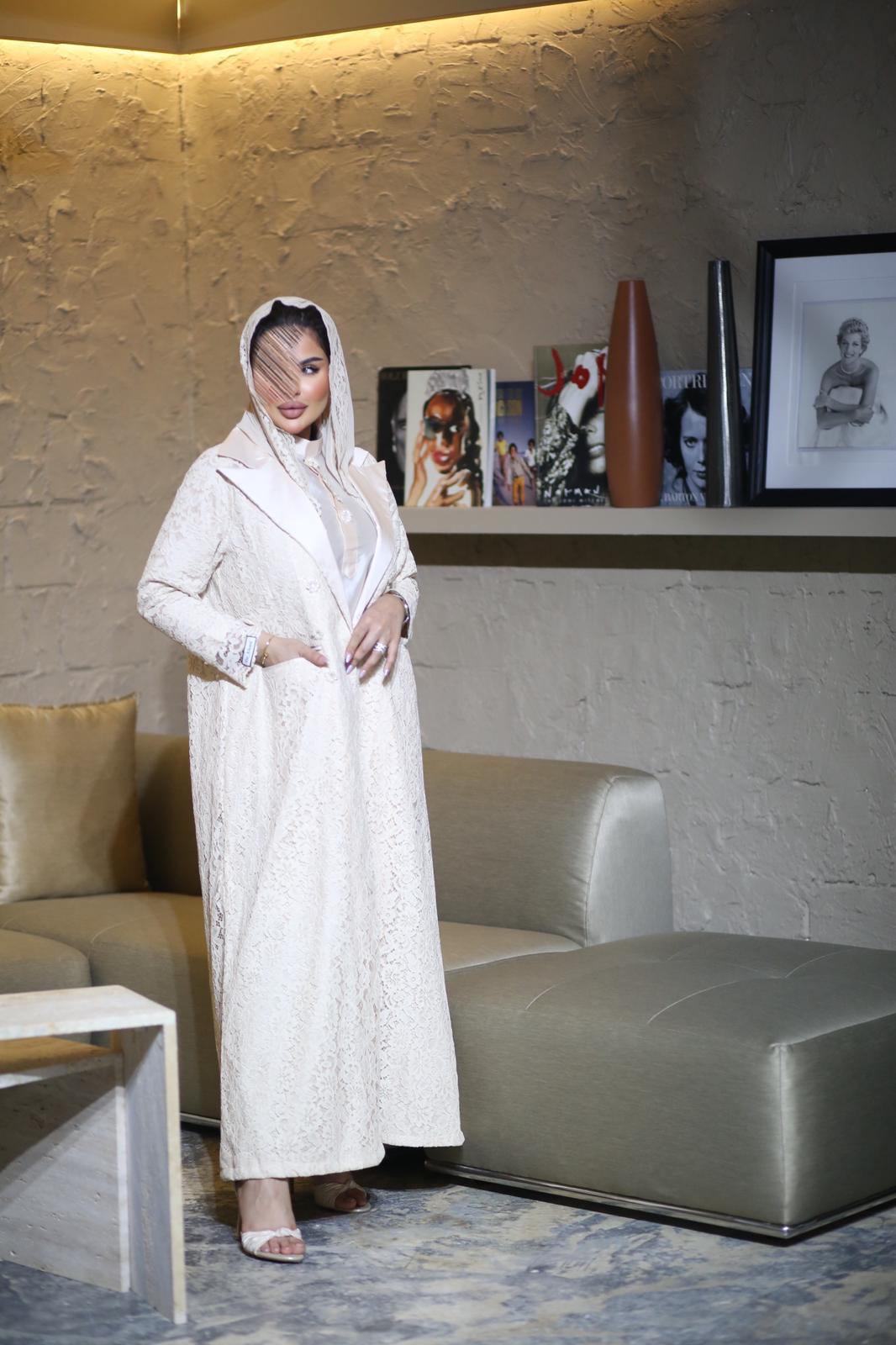 Luxurious cream lace abaya