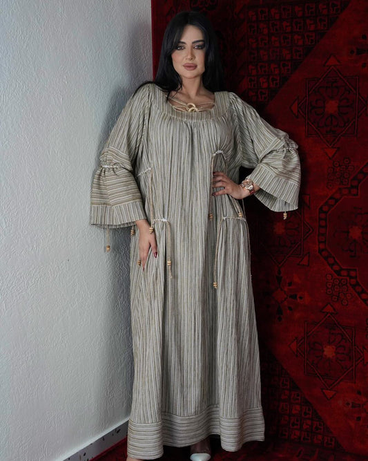 Khaki Dress with rope accessories in the front and back