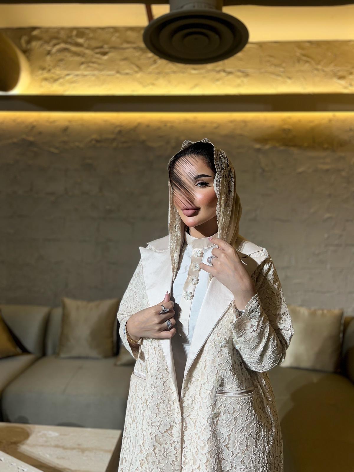 Luxurious cream lace abaya