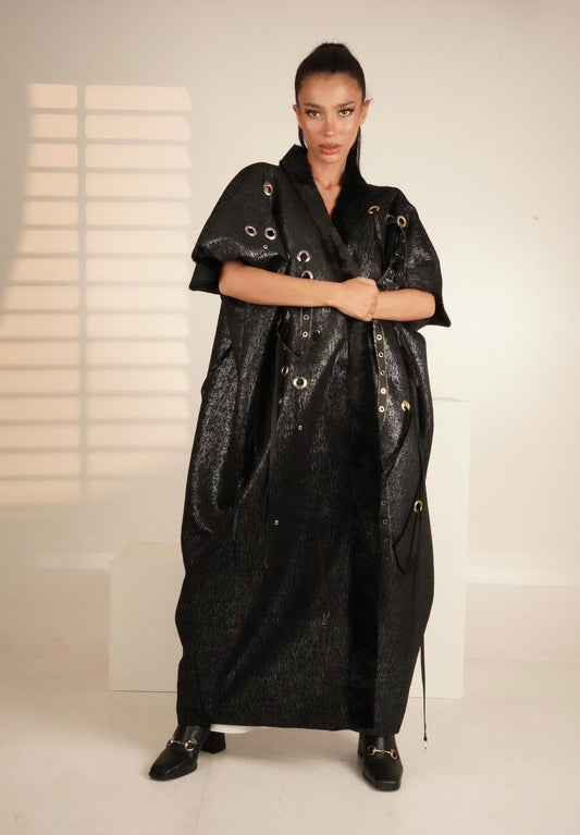 Abaya with metal rings and shiny fabric