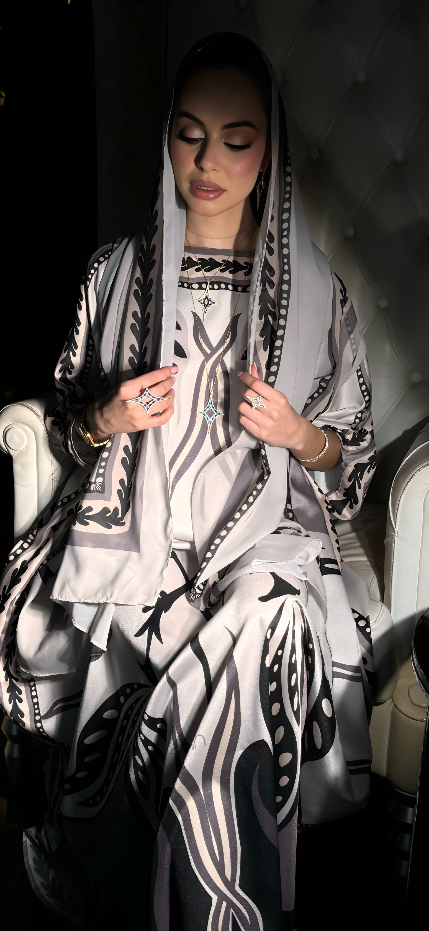 Elegant Silk Kaftan with Chiffon Hijab