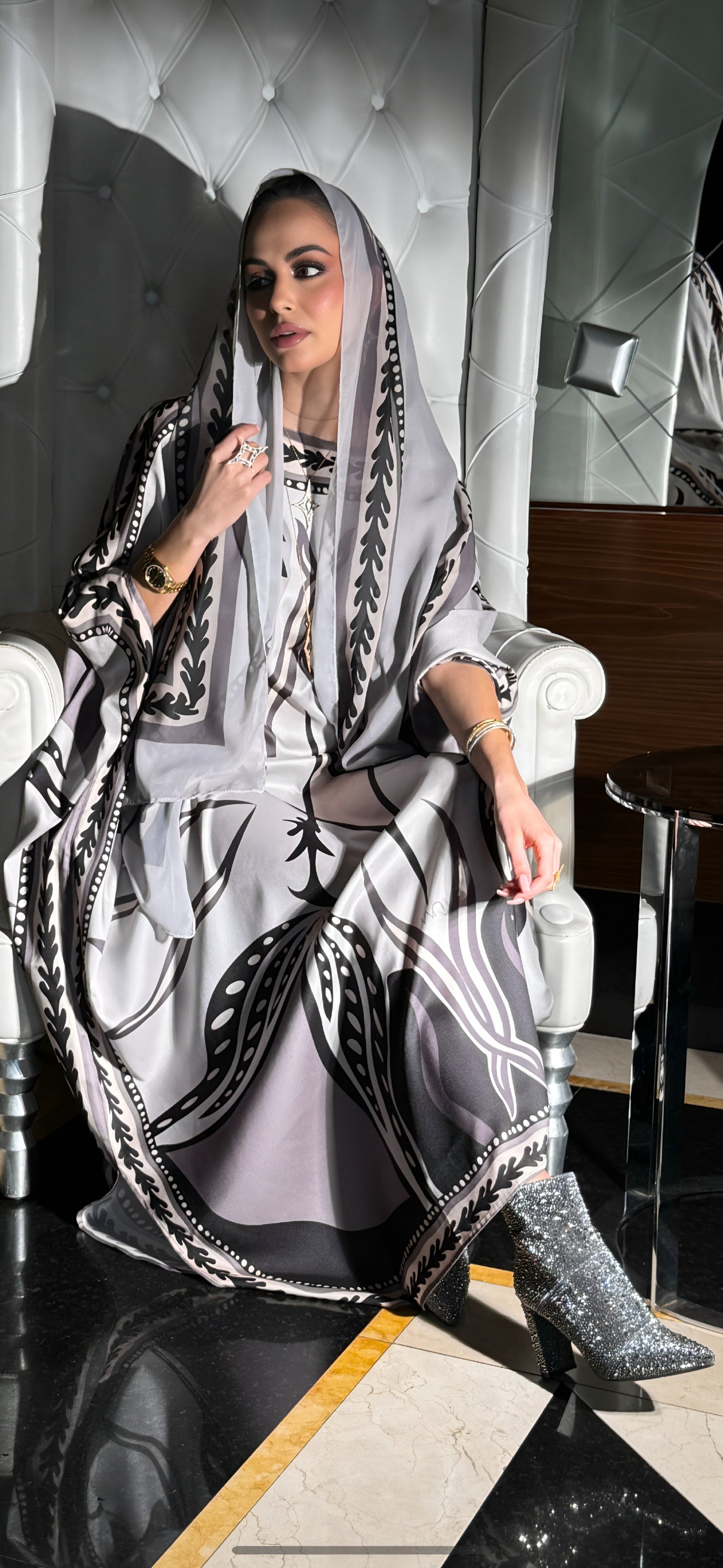 Elegant Silk Kaftan with Chiffon Hijab