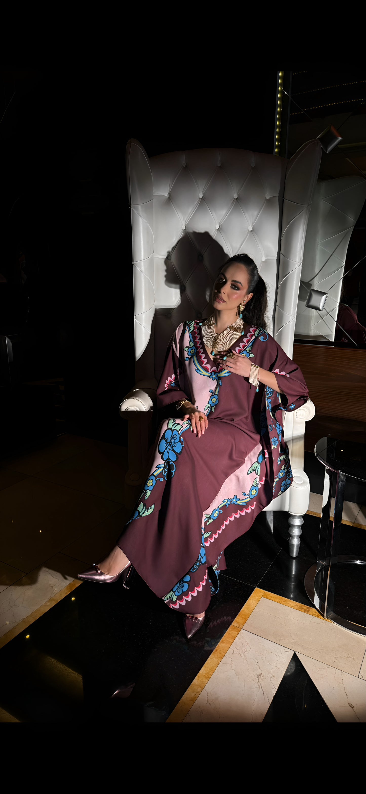 Chic Marina Crepe Kaftan with Floral Accents