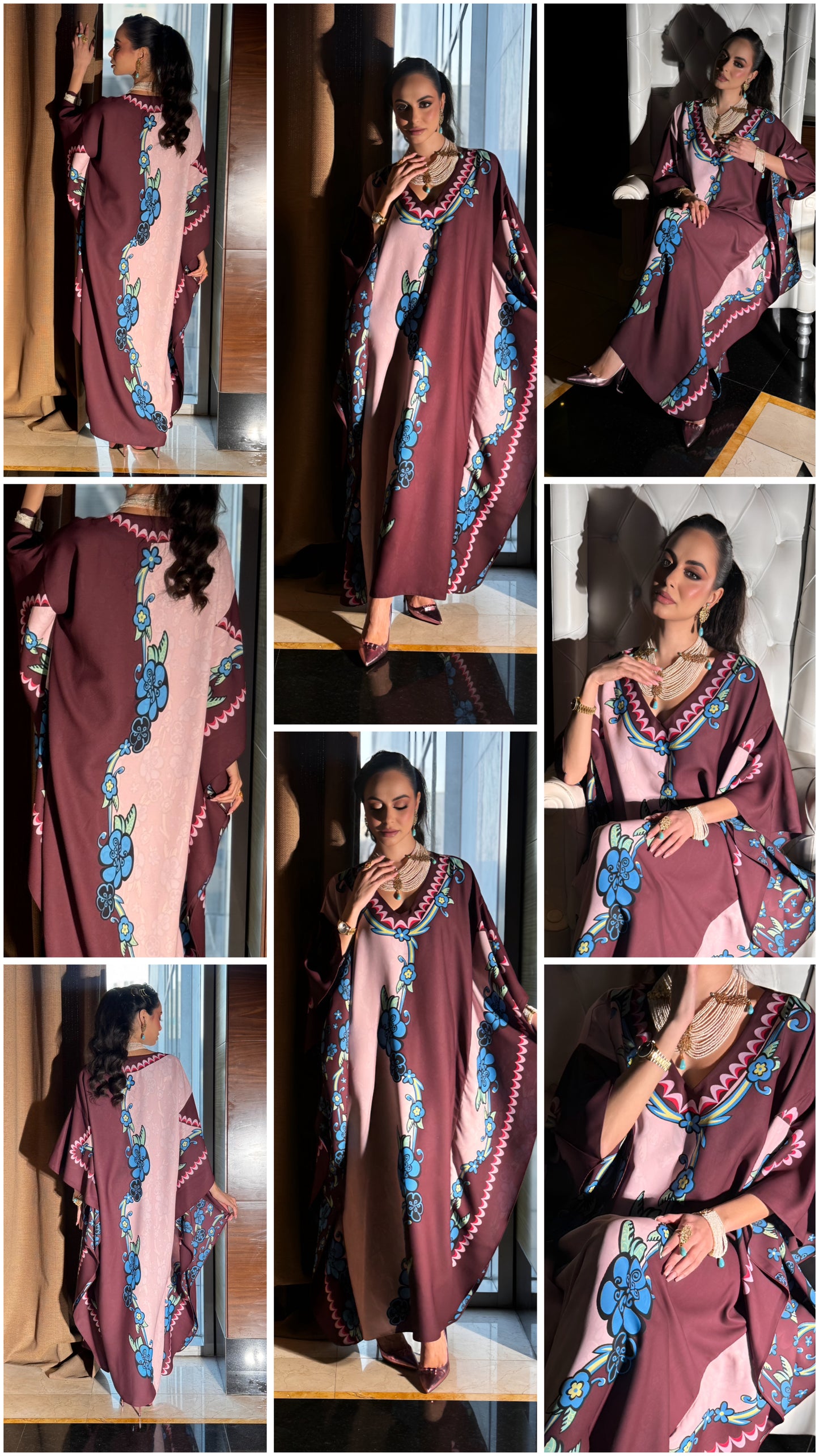 Chic Marina Crepe Kaftan with Floral Accents