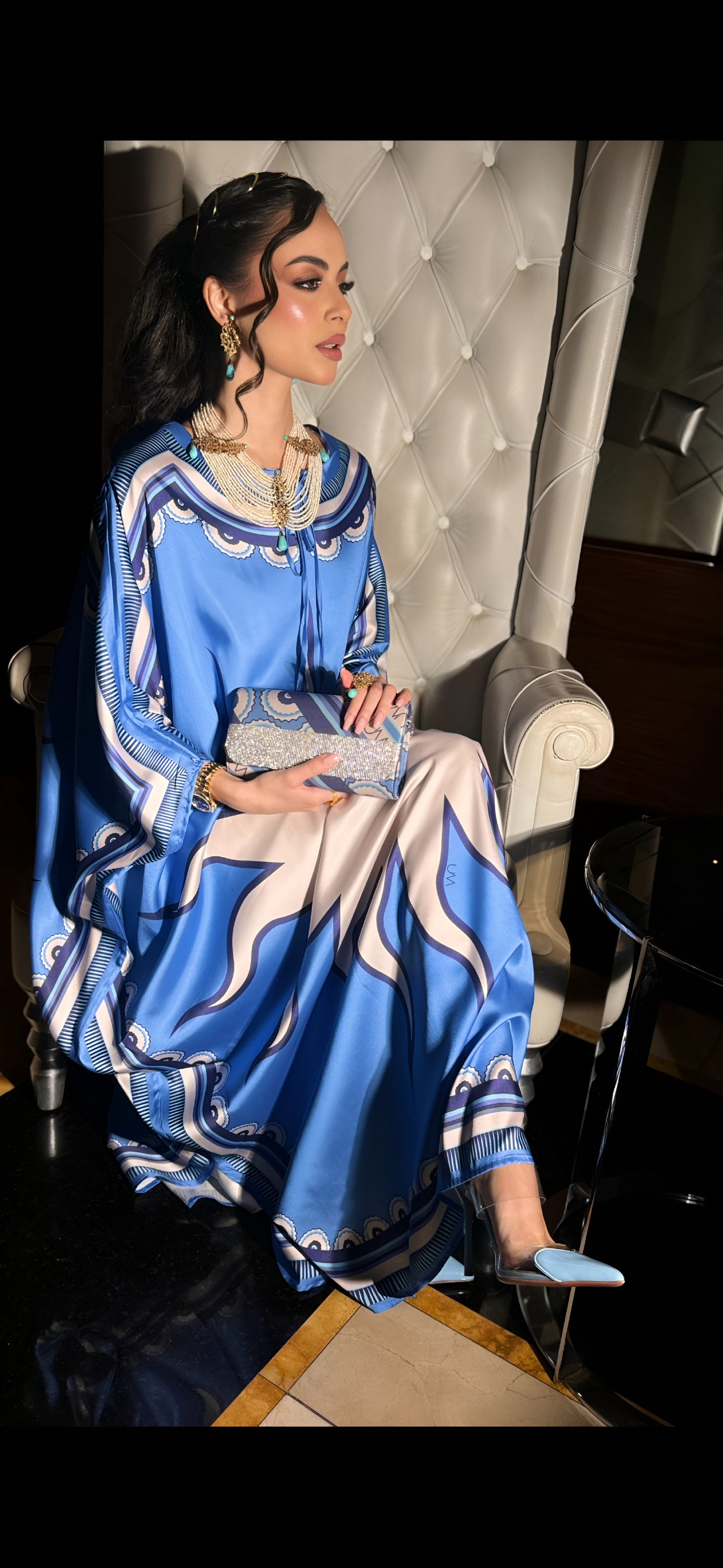 Elegant Silk Kaftan with Matching Clutch