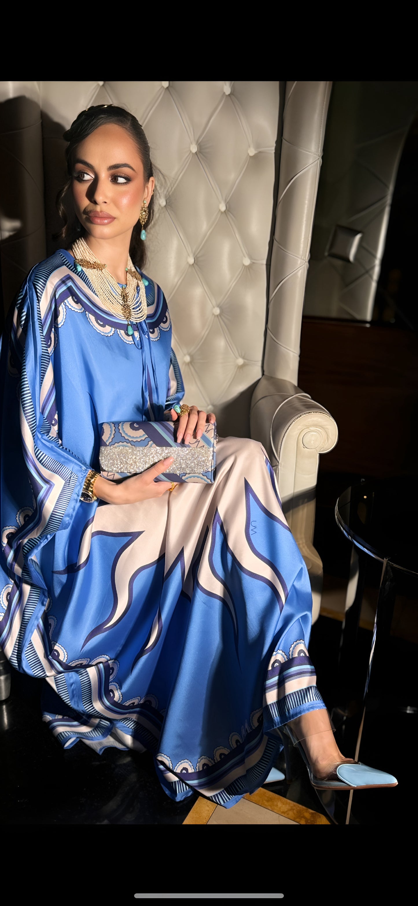 Elegant Silk Kaftan with Matching Clutch