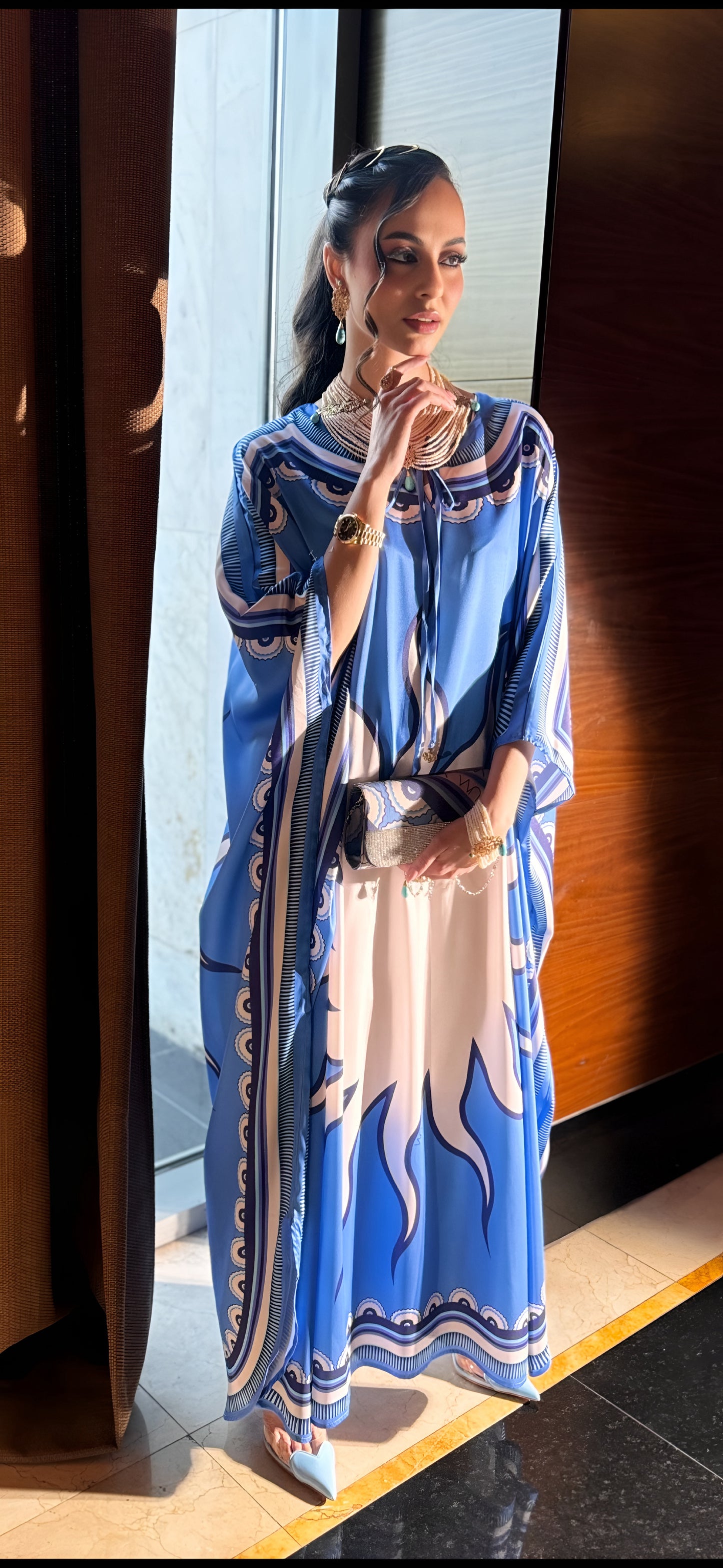 Elegant Silk Kaftan with Matching Clutch