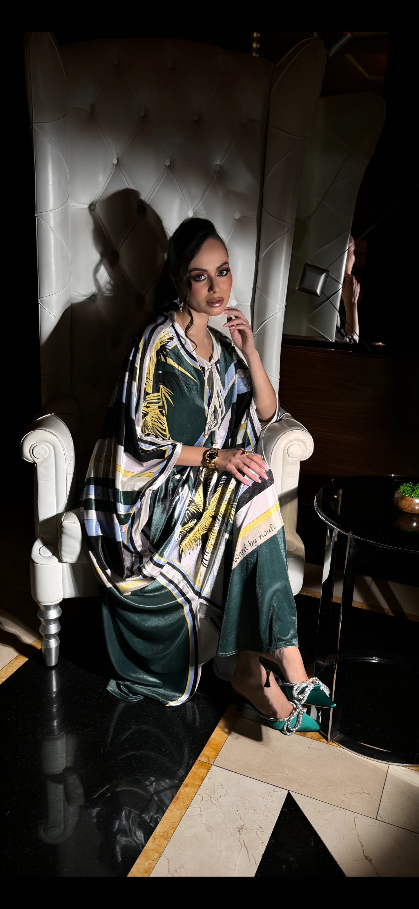 Luxurious Velvet Kaftan with Striped Design