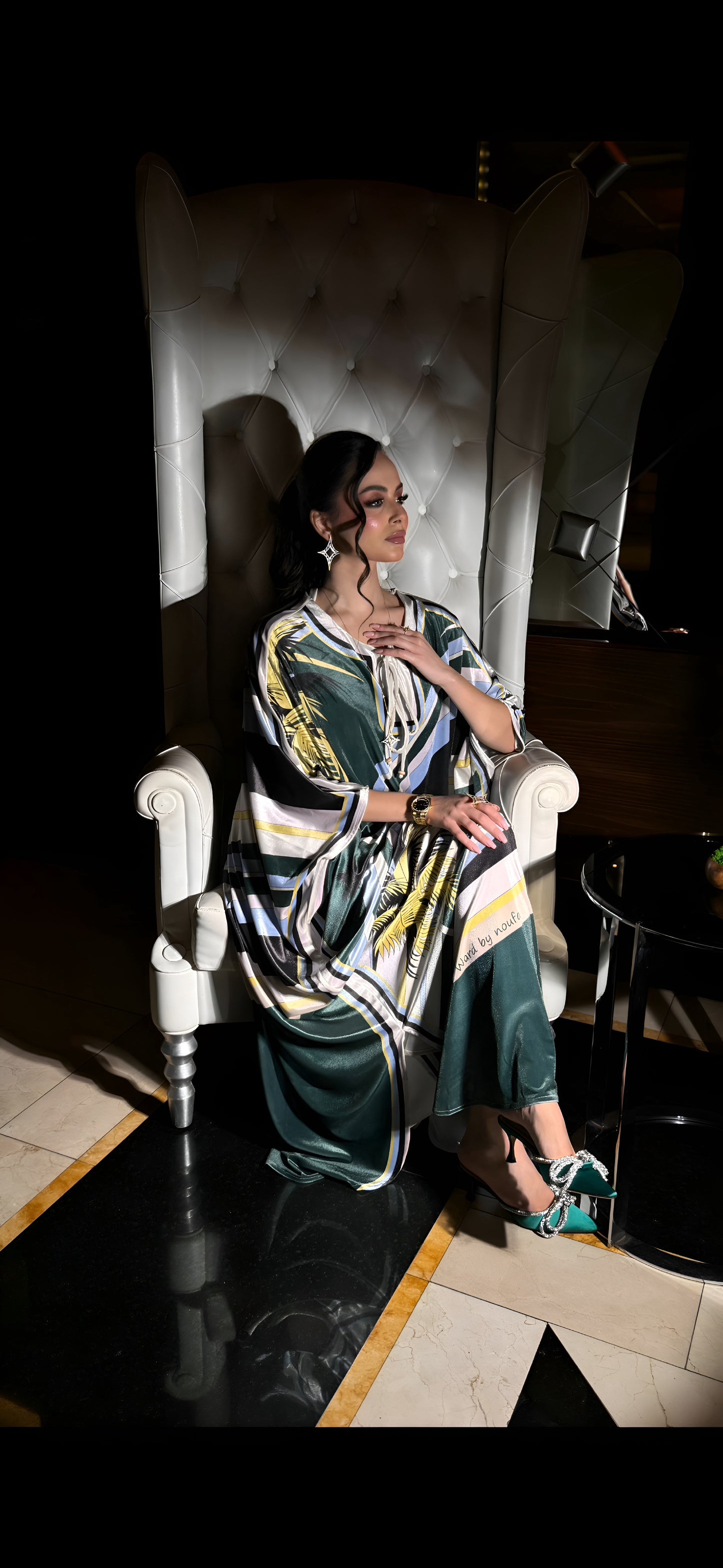 Luxurious Velvet Kaftan with Striped Design