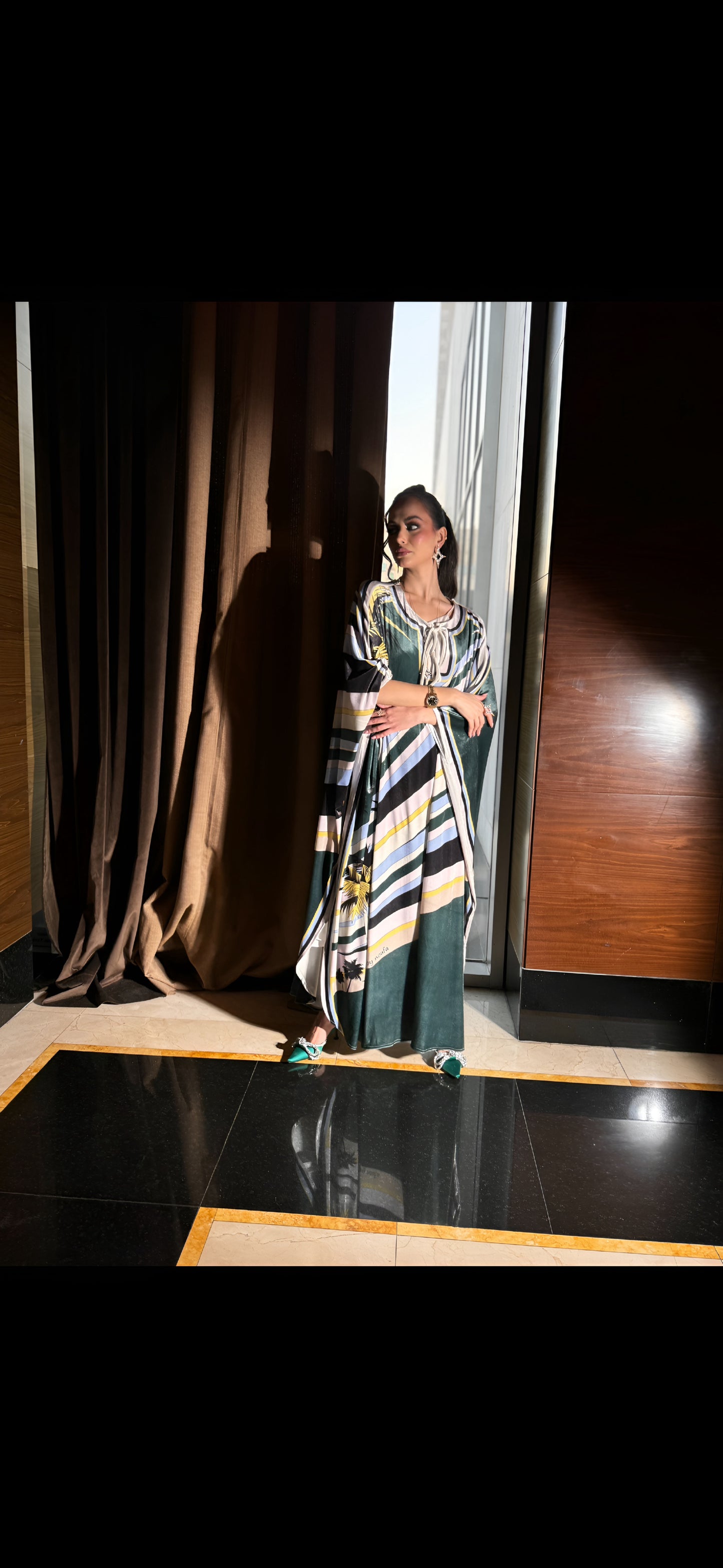 Luxurious Velvet Kaftan with Striped Design