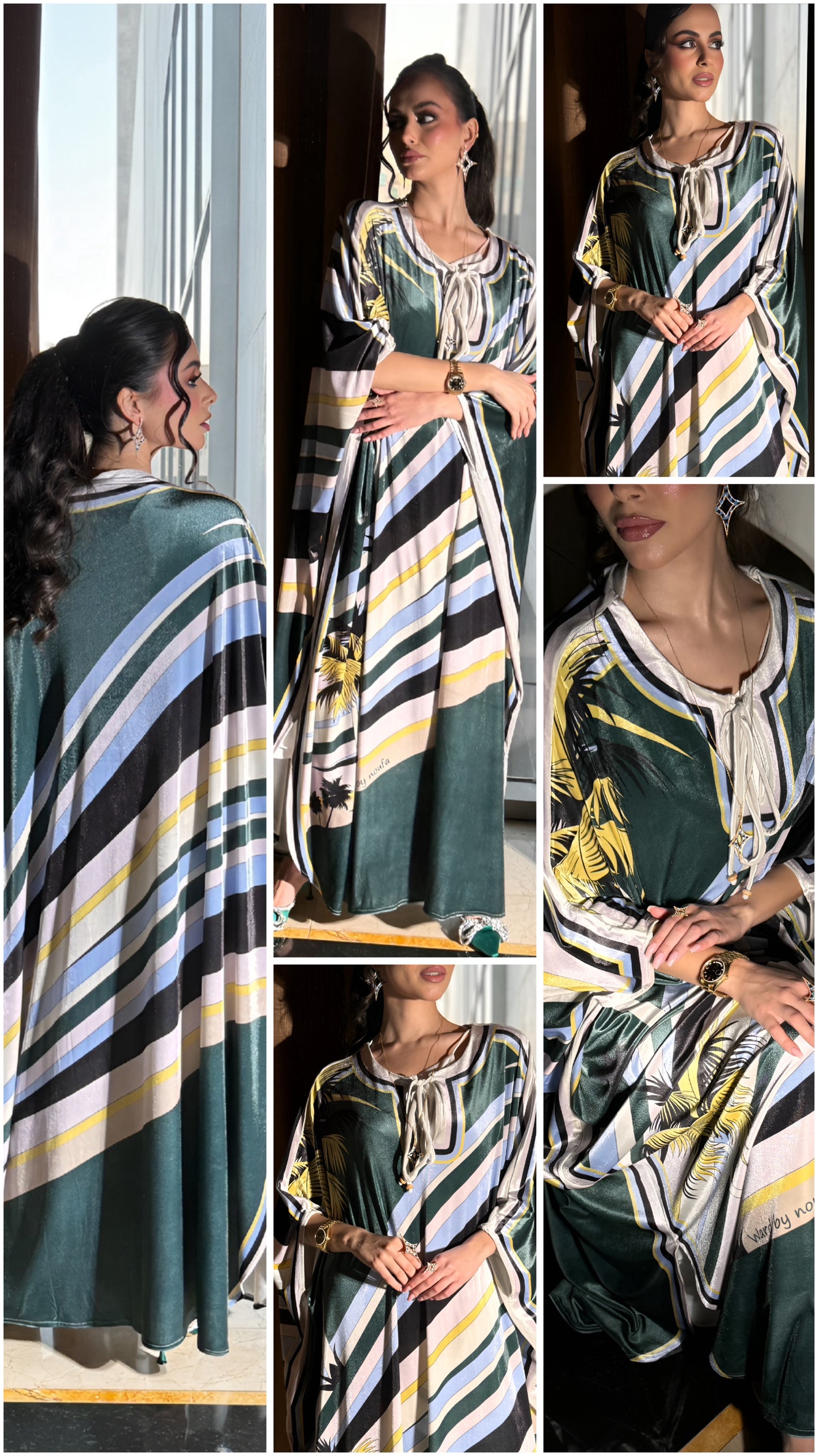 Luxurious Velvet Kaftan with Striped Design