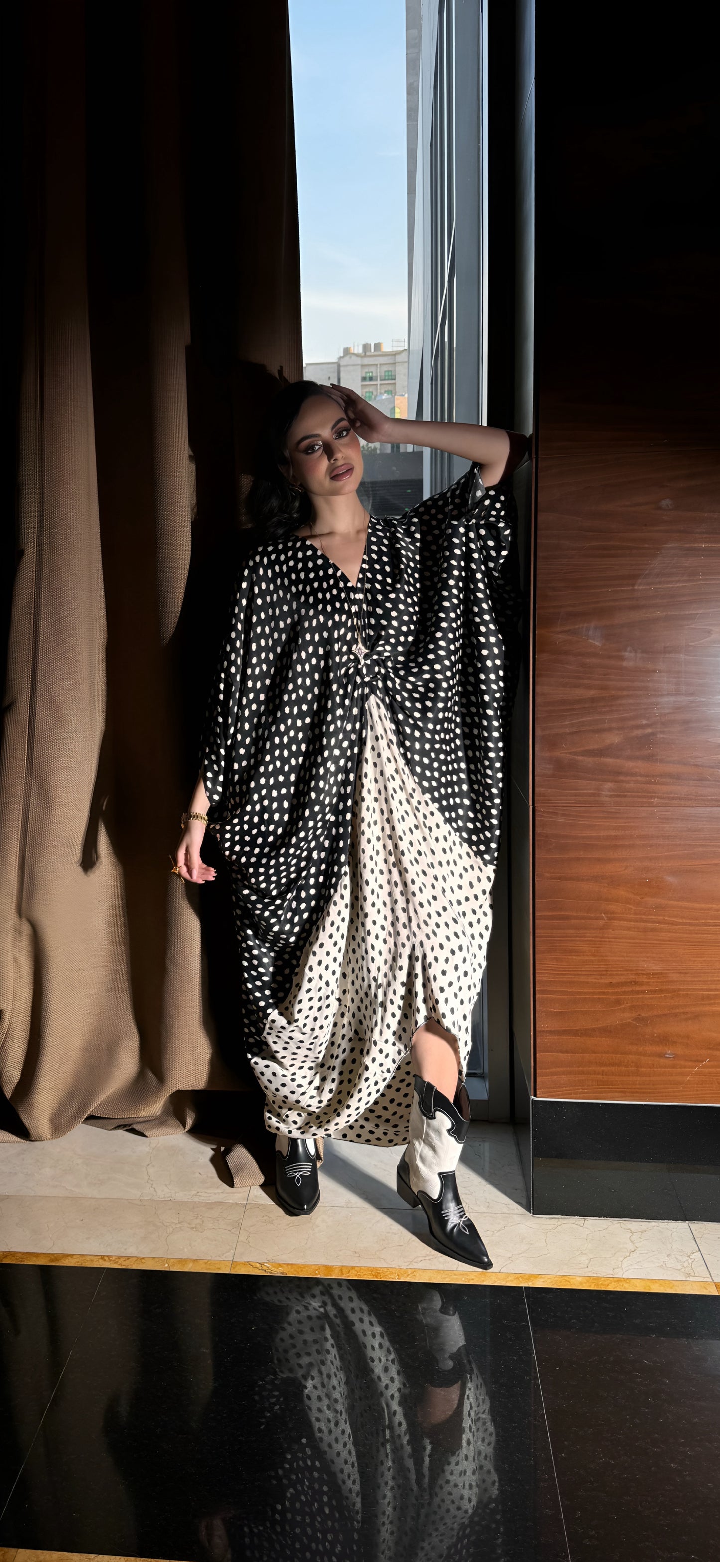 Dress crafted from a blend of cotton and silk