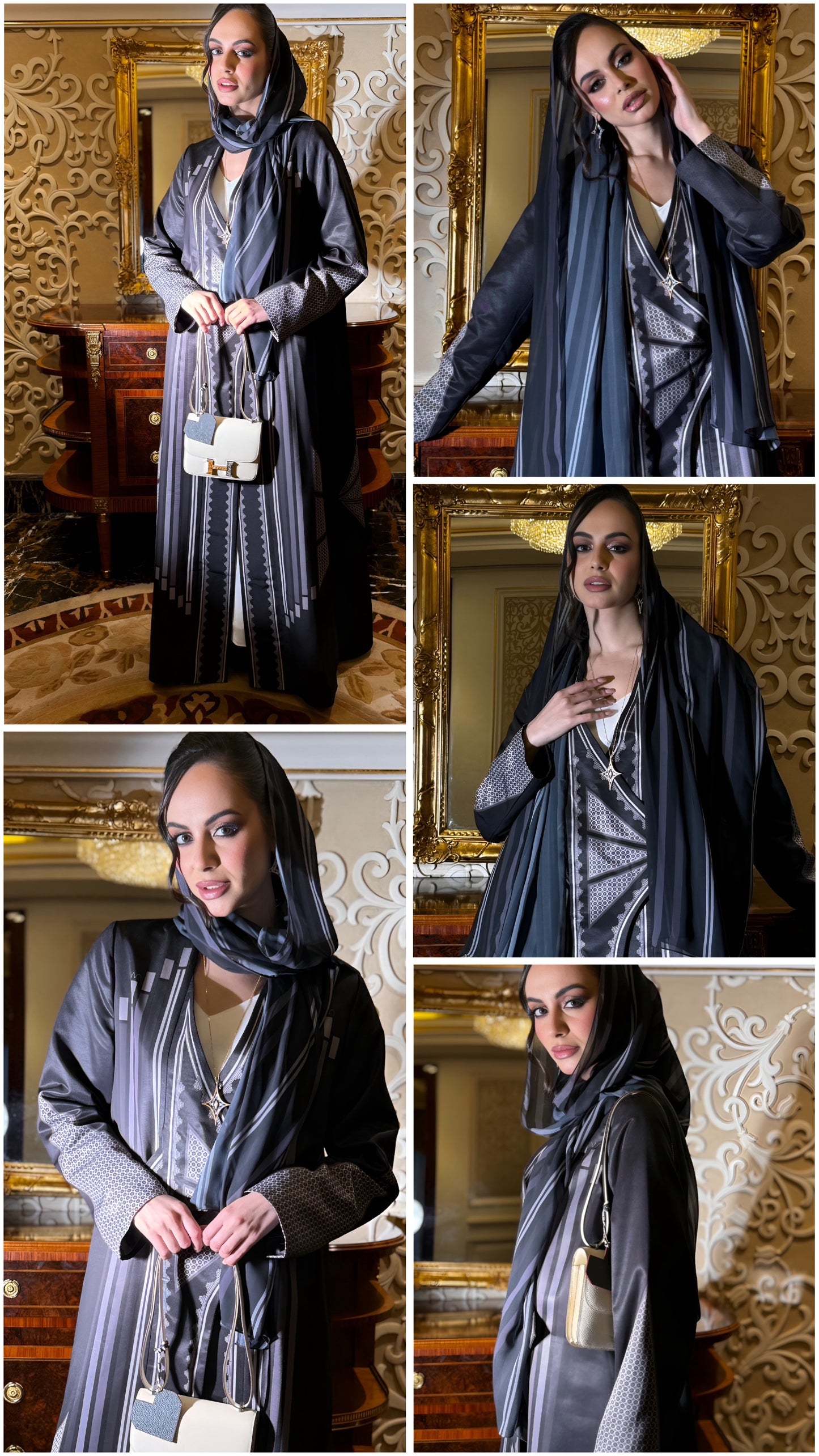 Chic Jacquard Silk Abaya with Modern Geometric Patterns