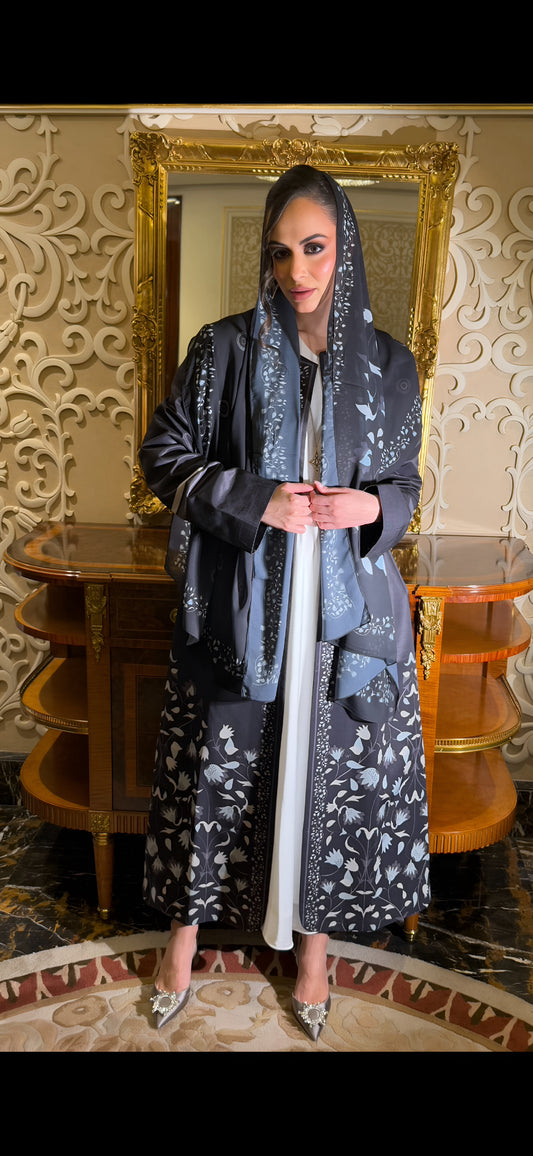 Reversible Jacquard Silk Abaya with Elegant Floral Design