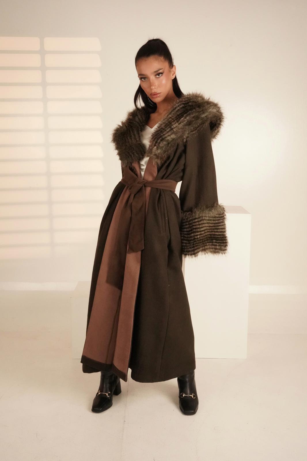 Abaya with fur, olive color