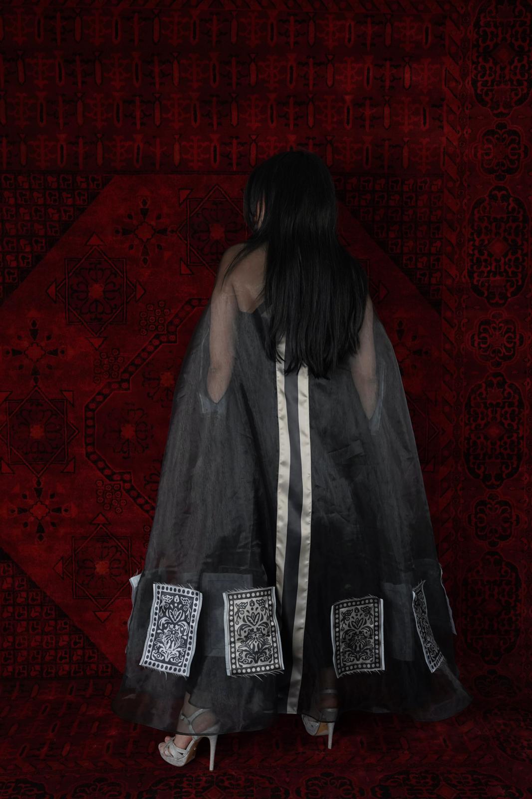 Embroidered abaya with chiffon sleeves